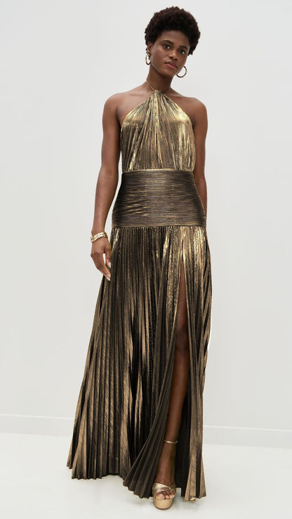 Women's Pleated Split Lace-up Halter Dress