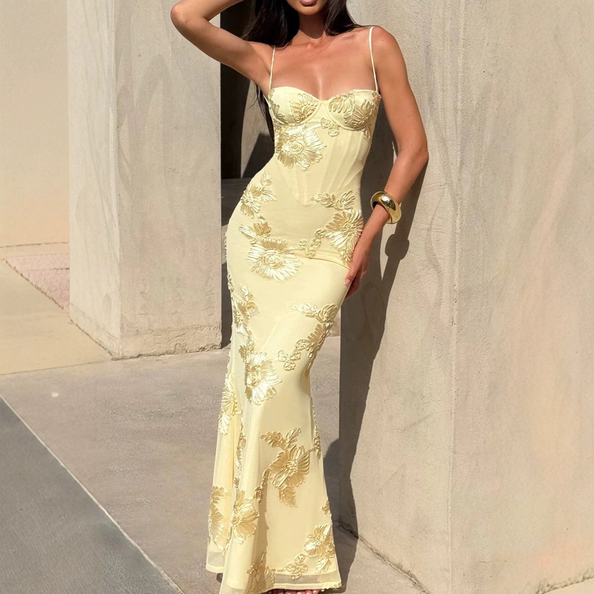 Flower-decorated Evening Dress High-end Banquet Elegant Slimming