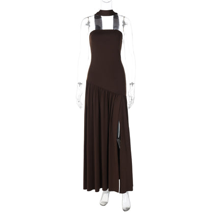 Pure Color Split Backless Elegant Streamer Dress