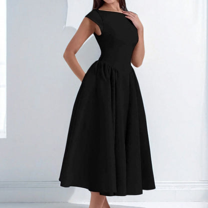 Backless Crew-neck Sleeveless Tank Dress Womens Midi Dress