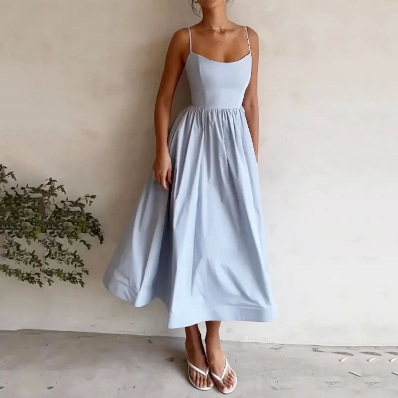 Lady Temperament Commute Low-cut Slim Fit Waist Trimming Spaghetti Straps Dress