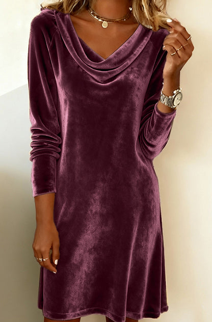 Elegant Solid Color Swing Collar Long Sleeved Velvet Dress Temperament Gentle Skirts For Women Cocktail Party Formal Dresses