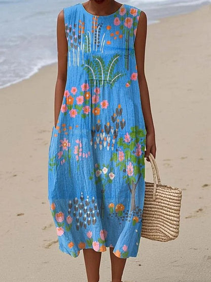 Sleeveless Casual Print Temperament Long Dress Dress Slim Fit