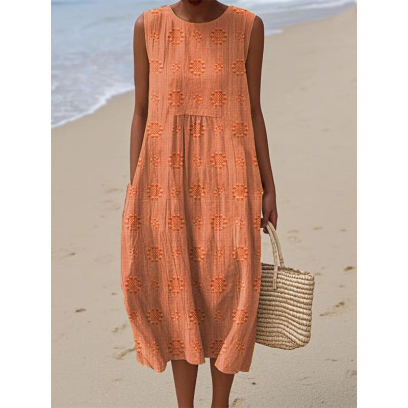 Sleeveless Casual Print Temperament Long Dress Dress Slim Fit