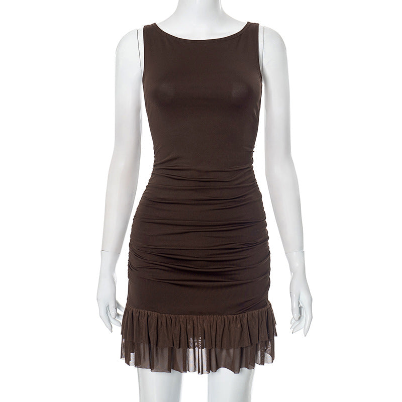 Women's Sleeveless Pleated Lace Dress