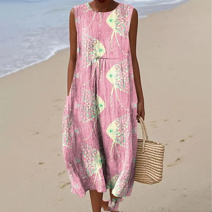 Sleeveless Casual Print Temperament Long Dress Dress Slim Fit