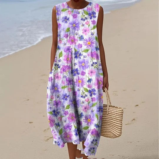 Sleeveless Casual Print Temperament Long Dress Dress Slim Fit