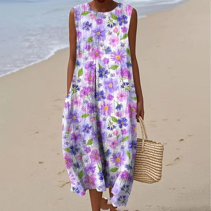 Sleeveless Casual Print Temperament Long Dress Dress Slim Fit
