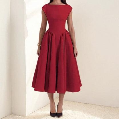 Backless Crew-neck Sleeveless Tank Dress Womens Midi Dress