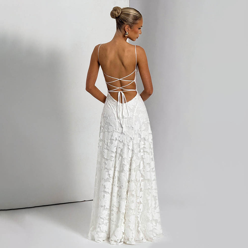 Summer Women's Sexy Sling Chiffon Elegant Backless Dress