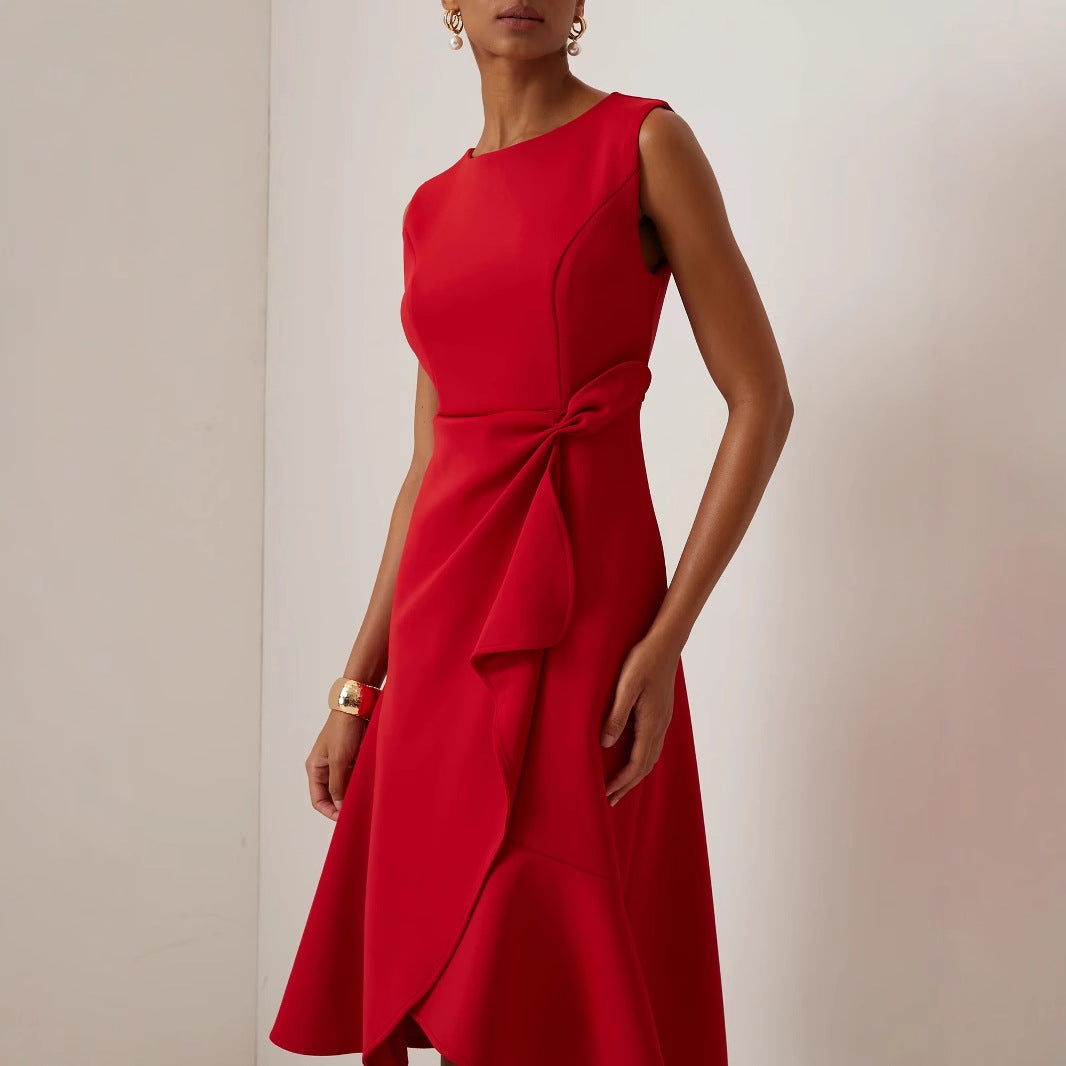 Women's Sleeveless Round Neck Red Temperament Dress
