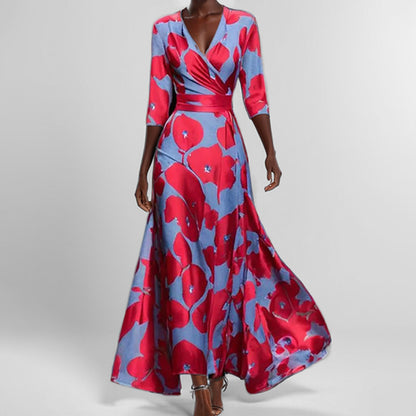 Fashion Print Half-sleeve V-neck Dress Temperament Slim Tight Waist Dresses For Women