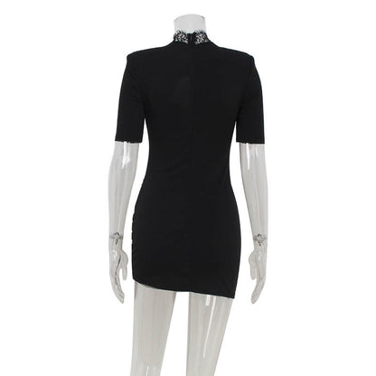 Sexy Lace Hollow-out Spliced Short Sleeve Dress