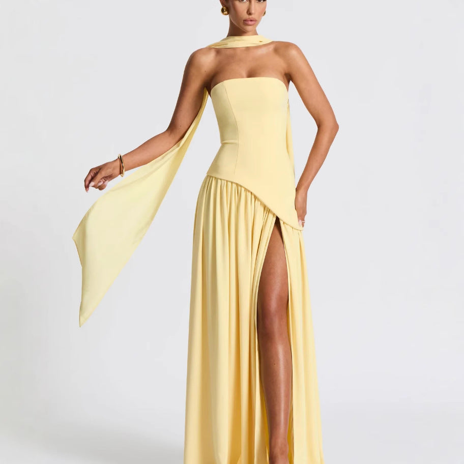 Irregular Tube Top Tied Dress Women