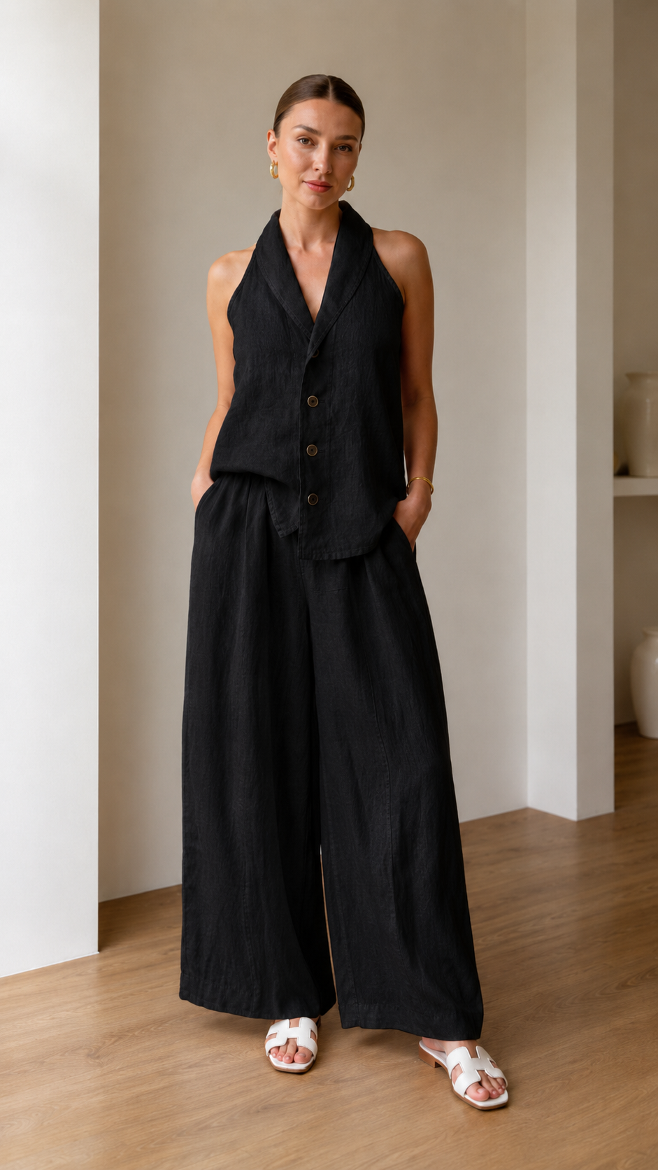 Ivory Halter Wide-Leg Set