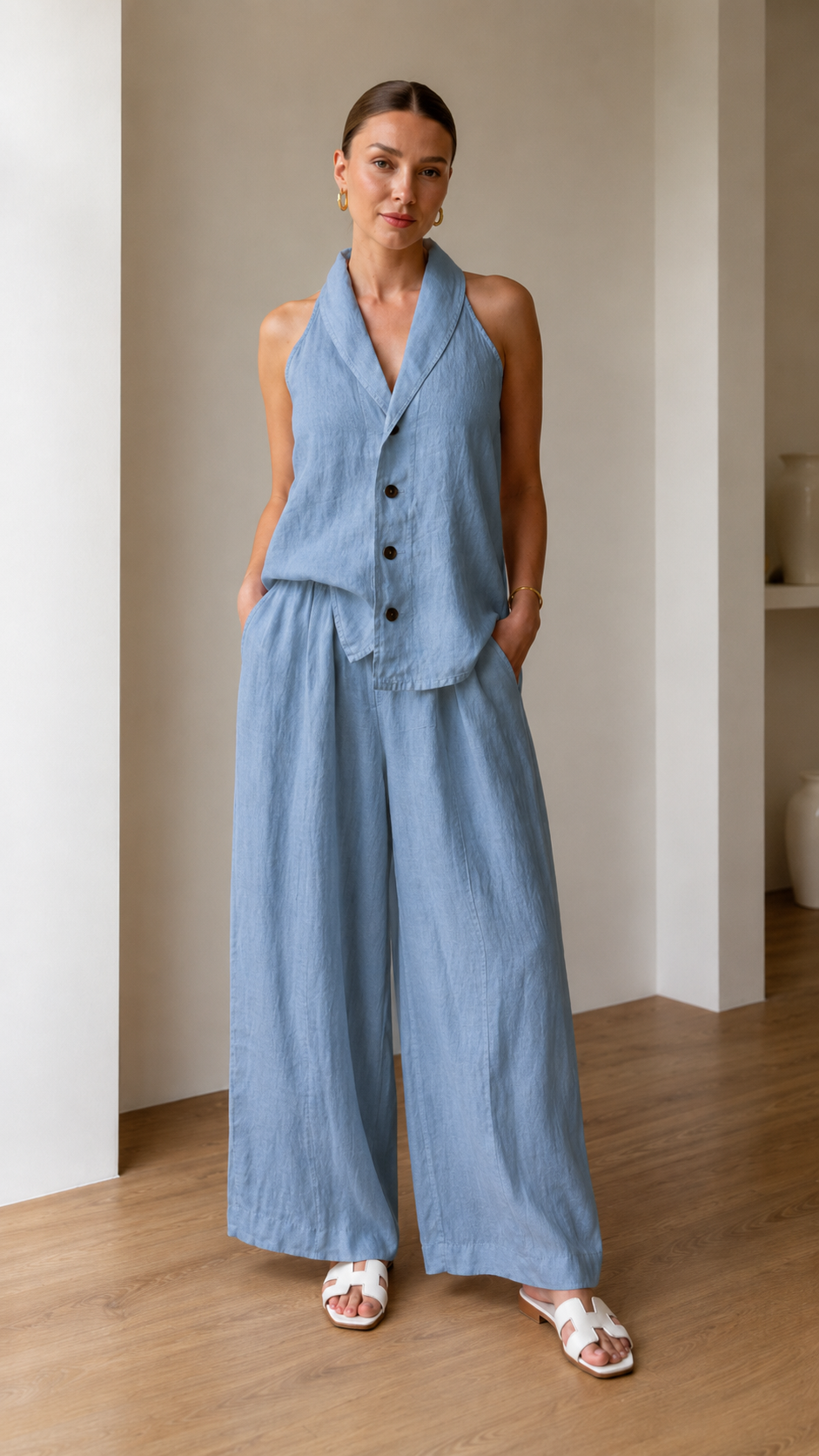 Ivory Halter Wide-Leg Set