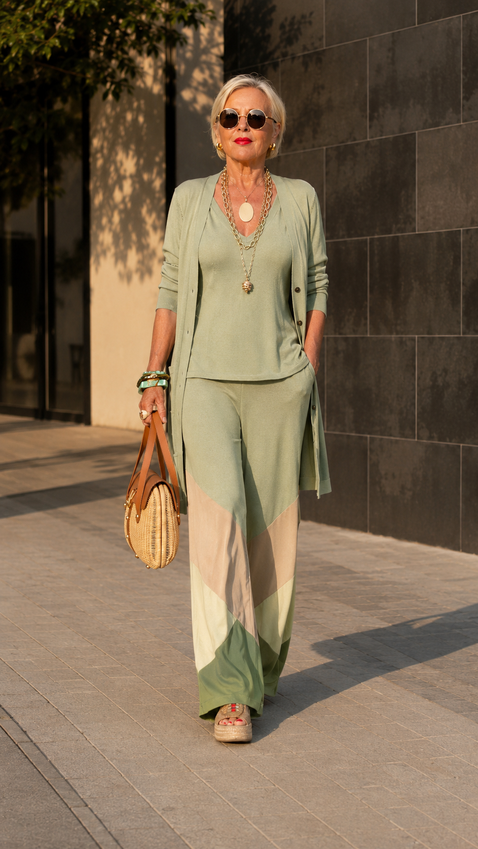 Beige Colorblock Lounge Set