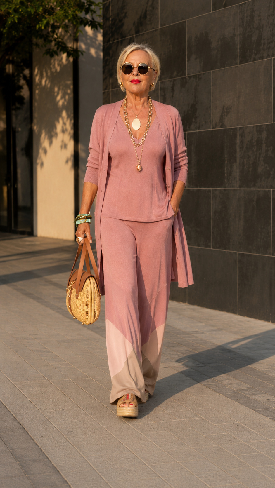 Beige Colorblock Lounge Set