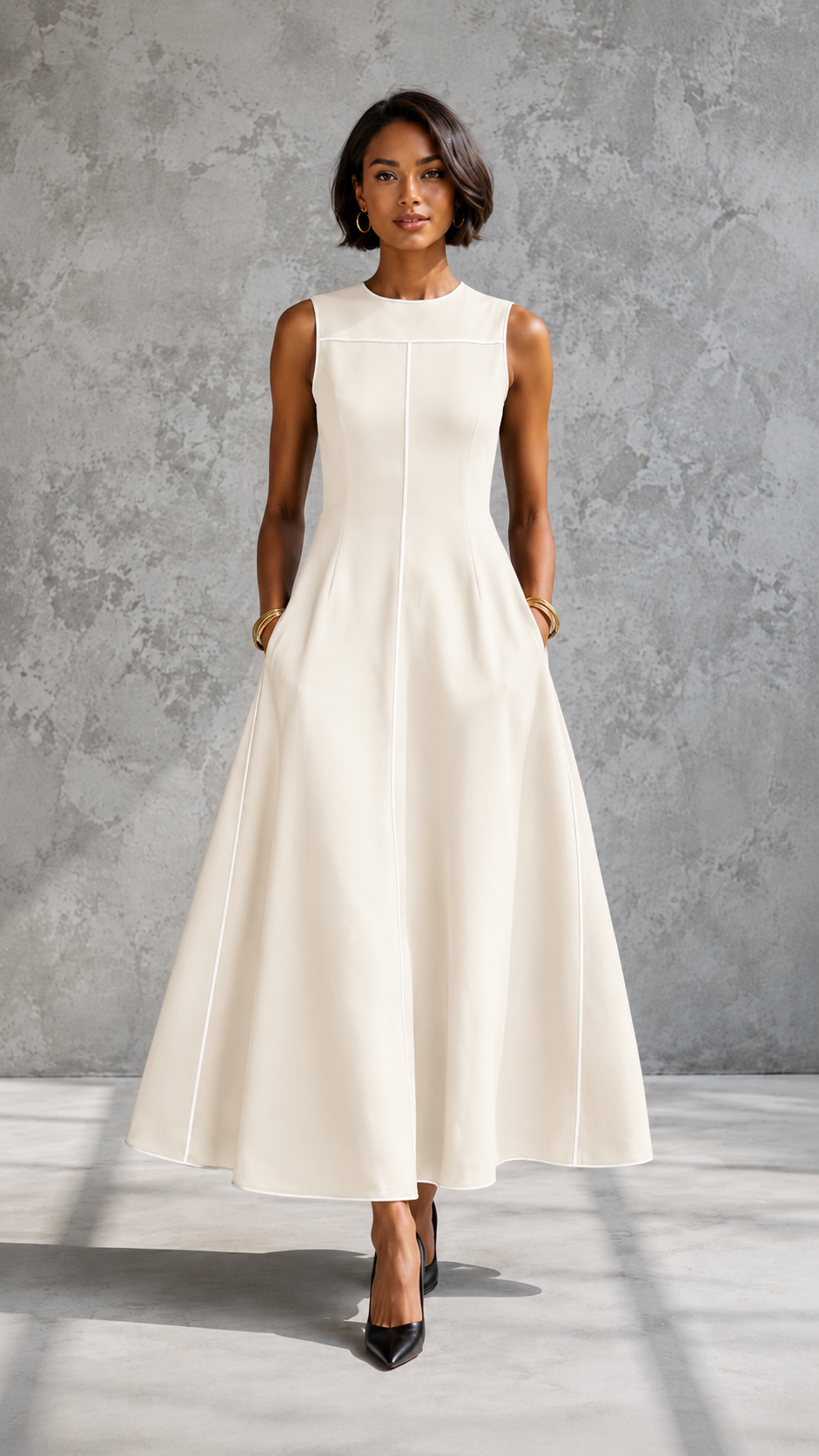 Monroe Contrast Trim Midi Dress
