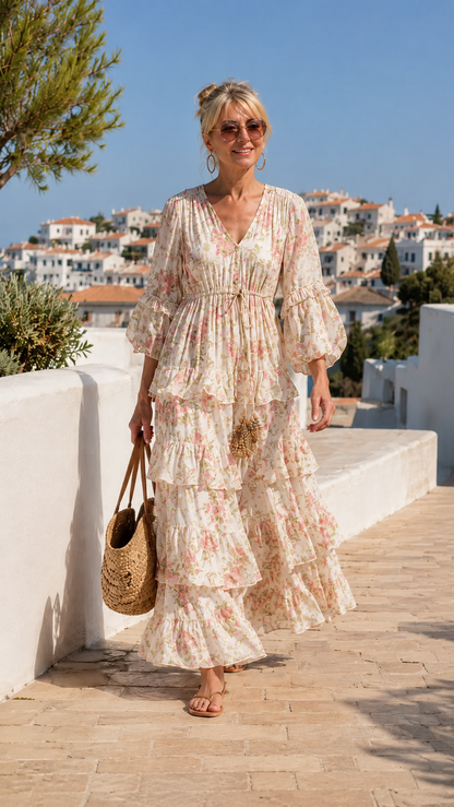 Sunset Bloom Tiered Maxi Dress