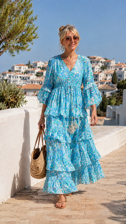 Sunset Bloom Tiered Maxi Dress