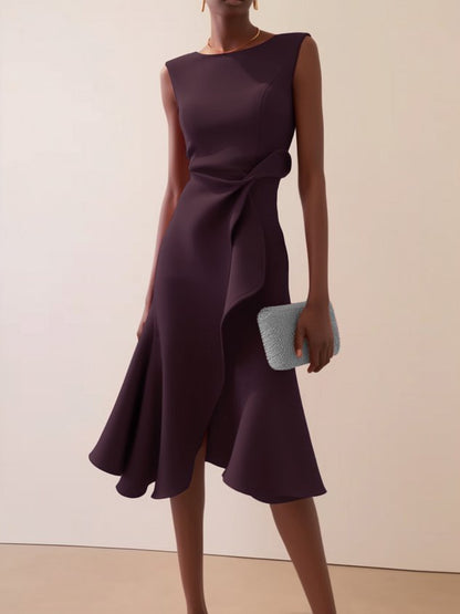 Women's Sleeveless Round Neck Red Temperament Dress