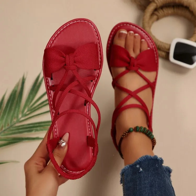 Knot-Front Elastic Ankle Sandals – Easy Slip-On with Arch Support