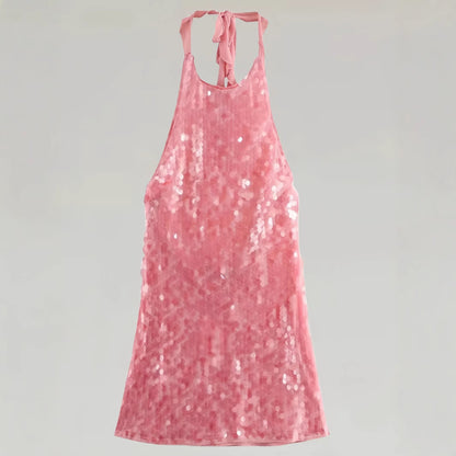 Sexy Beaded Halterneck Dress For Women Sleeveless With A Backless Design