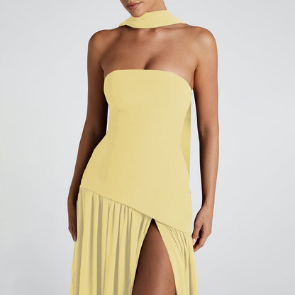 Pure Color Split Backless Elegant Streamer Dress