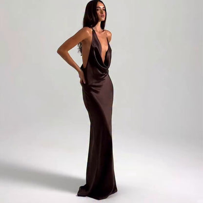 Women's V-neck Halter-Neck Lace-Up Bodycon Dress