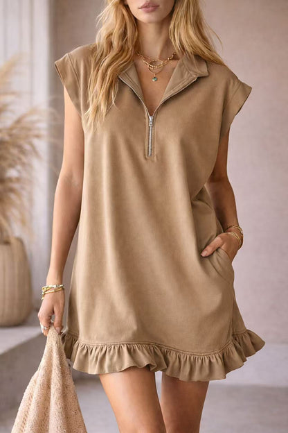 V-neck Sleeveless Dress With Two Pockets And A Zipper