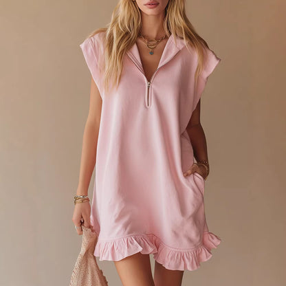 V-neck Sleeveless Dress With Two Pockets And A Zipper