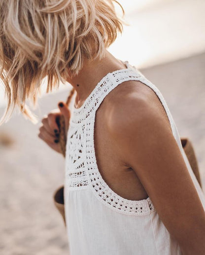 Delicate Crotchet Neck  Design Mini Dress