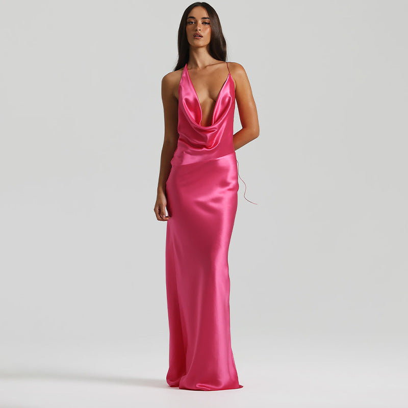 Women's V-neck Halter-Neck Lace-Up Bodycon Dress