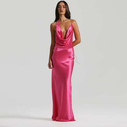 Women's V-neck Halter-Neck Lace-Up Bodycon Dress