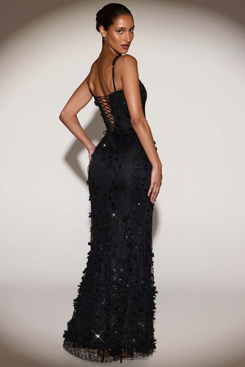 Embellished Appliqué Soft-Scoop Corset Gown