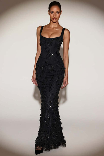 Embellished Appliqué Soft-Scoop Corset Gown
