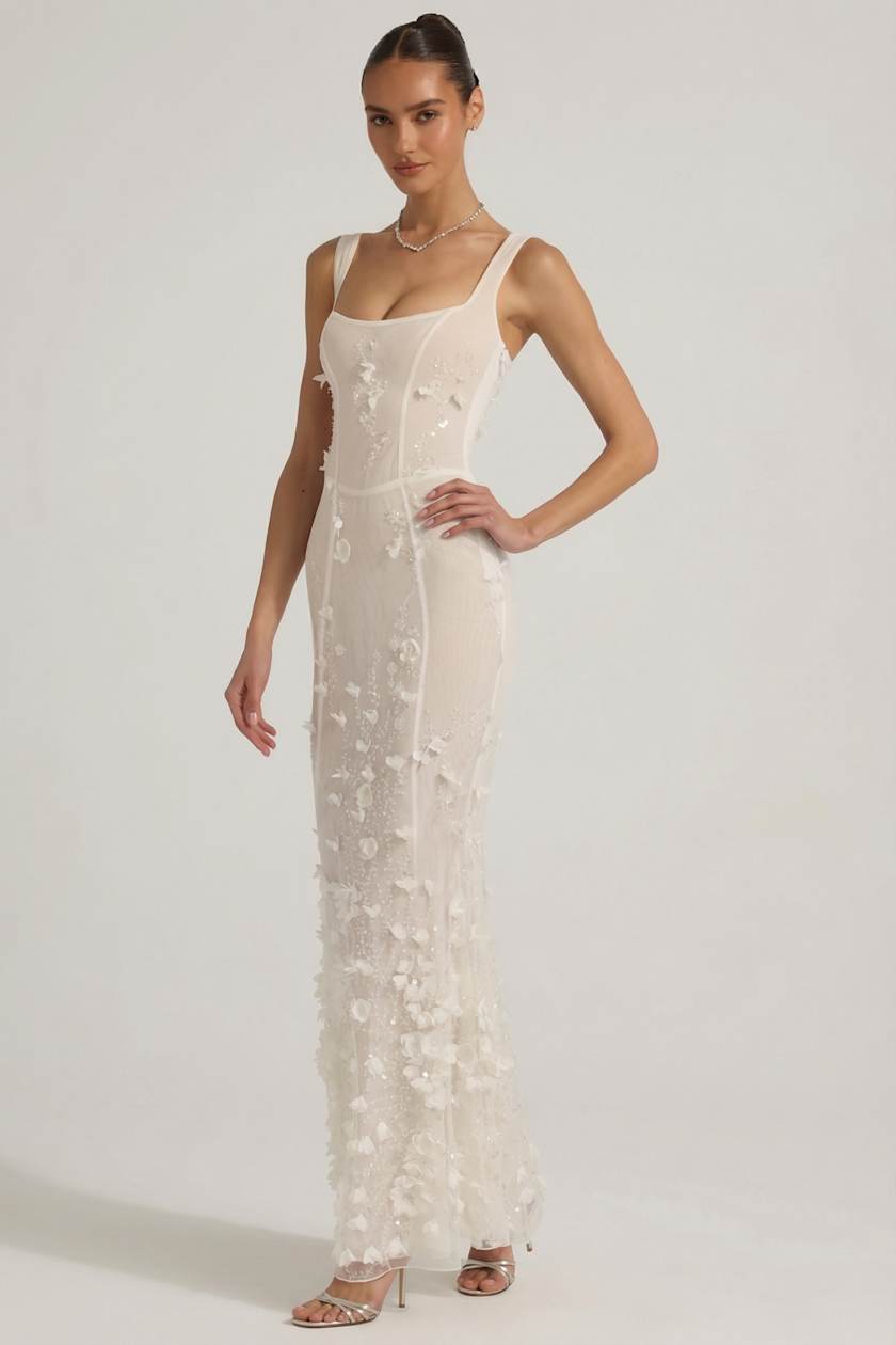 Embellished Appliqué Soft-Scoop Corset Gown