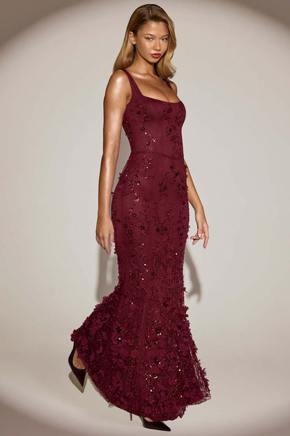 Embellished Appliqué Soft-Scoop Corset Gown
