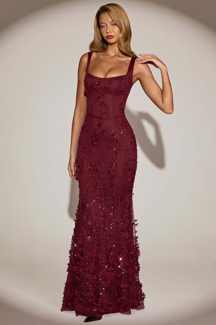 Embellished Appliqué Soft-Scoop Corset Gown
